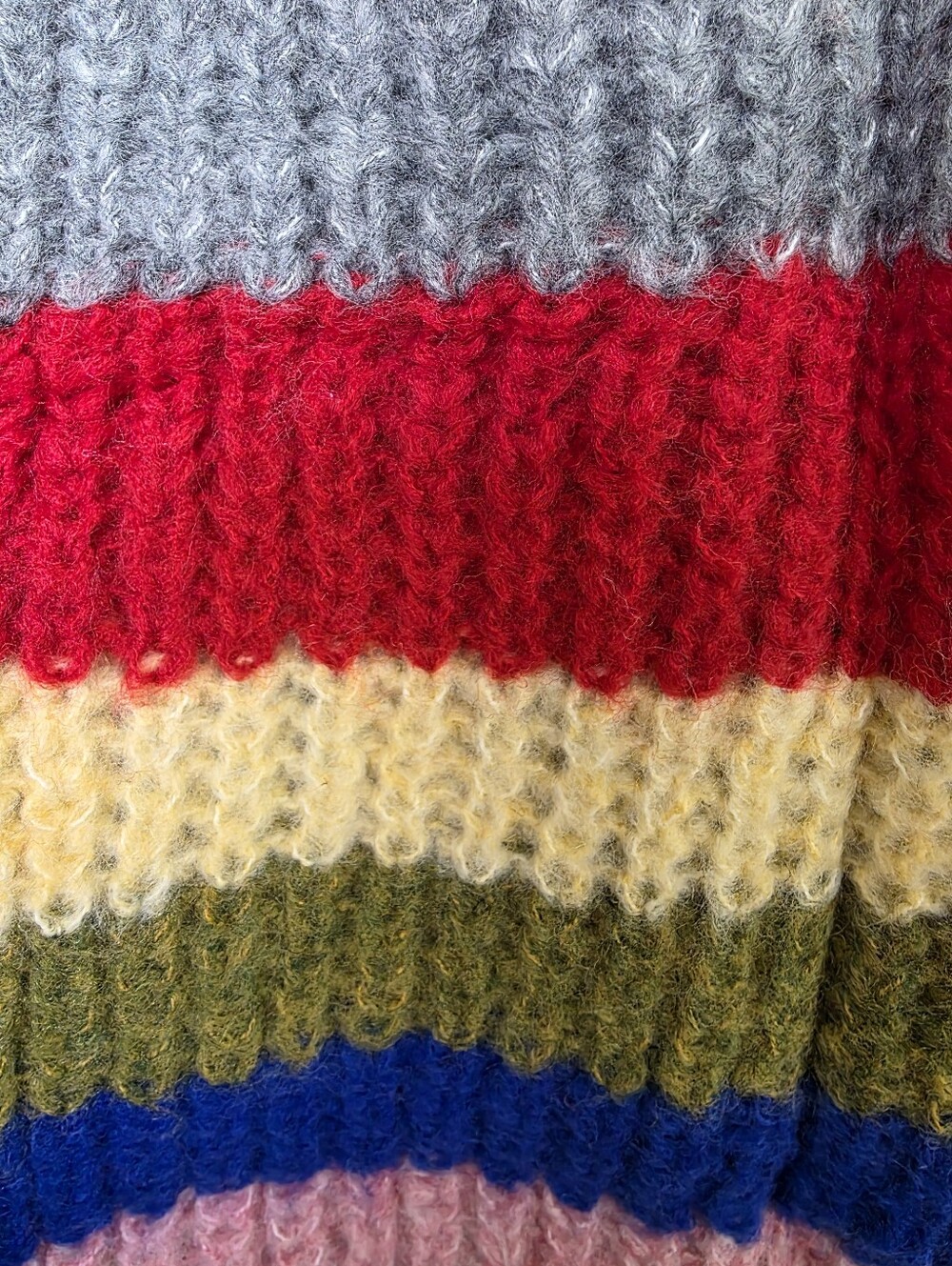 Chunky Knit Oversized Open Cardigan Balloon Sleeve Rainbow Stripe Sweater, L NWT - Picture 5 of 17